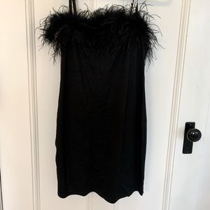 Black mini dress with black feathers
